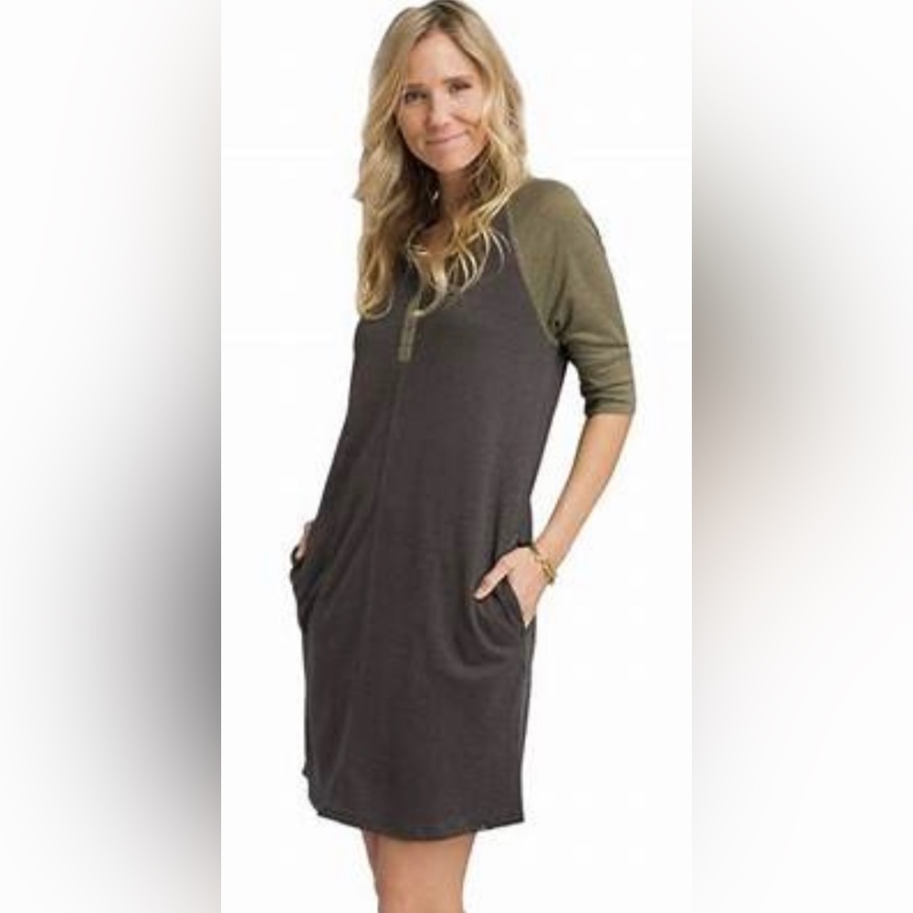 PRANA Cozy Up Henley Dress,100%HEMP,Size XL NWT, Charcoal Heather